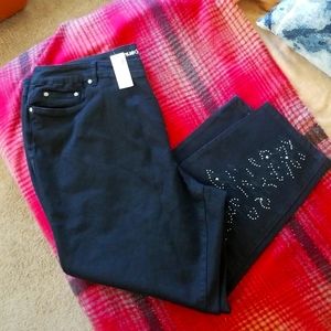 Avenue A skinny new 5 pocket Jean's, with flower embroidery with some bedazzling